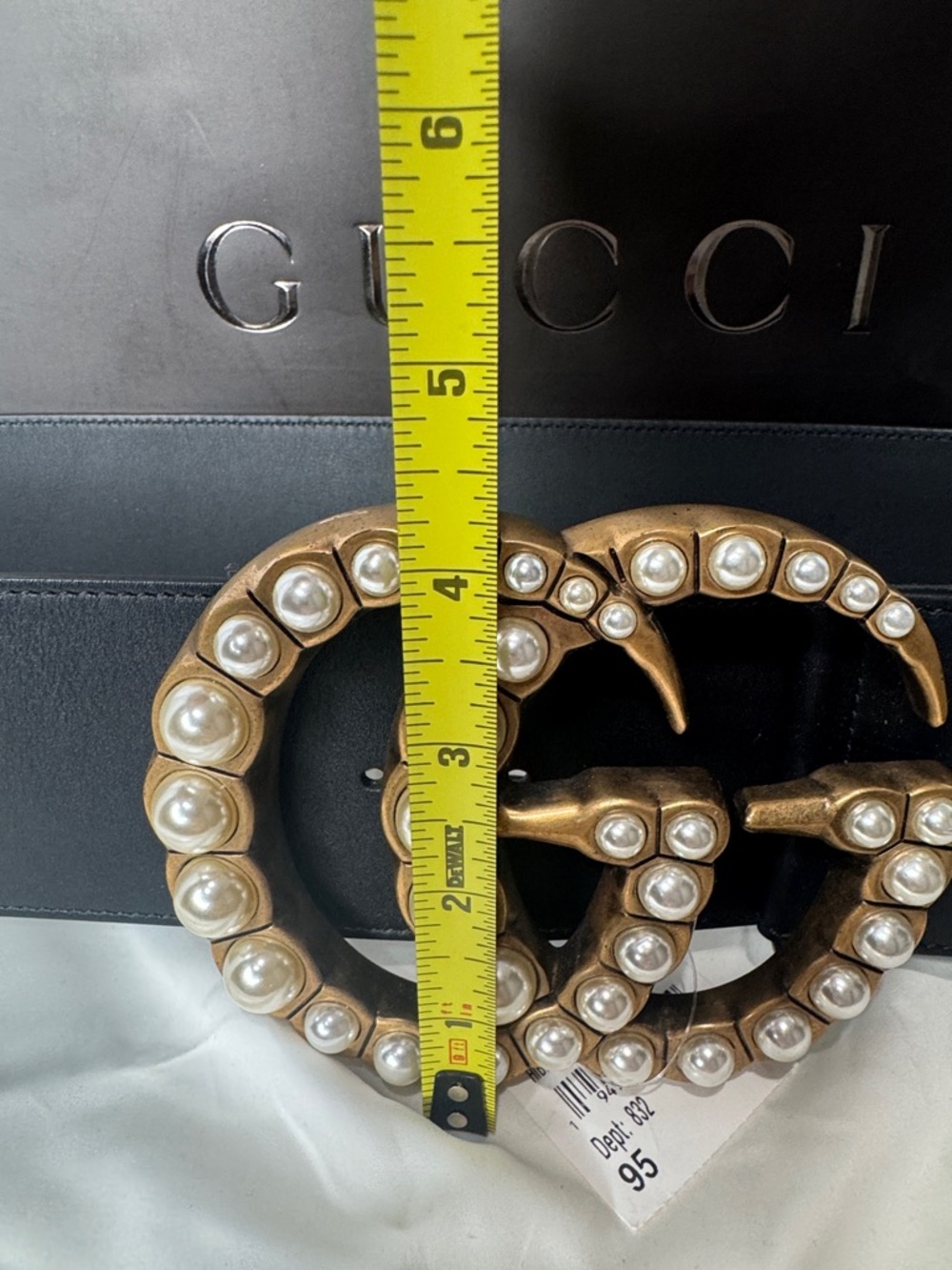 Gucci Jumbo Pearl GG Marmont Black Wide Leather Belt- NWT Size 95 - Picture 11 of 13